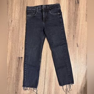 Zara high waist straight leg jeans with raw hem detail